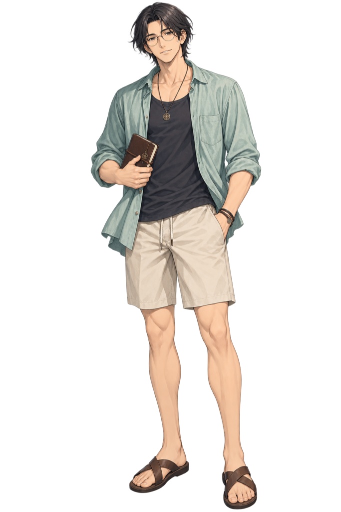 【夏の立ち絵】波音の作家アオイ|全身透過PNG 1点