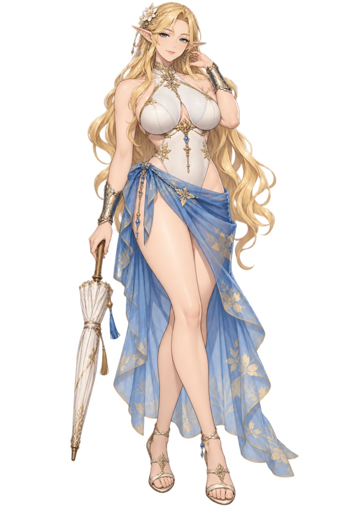 【夏の立ち絵】浜辺のエルフ騎士エルナ｜全身透過PNG 1点