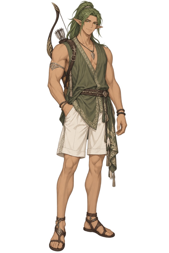 【夏の立ち絵】潮森のエルフ弓士フィン｜全身透過PNG 1点