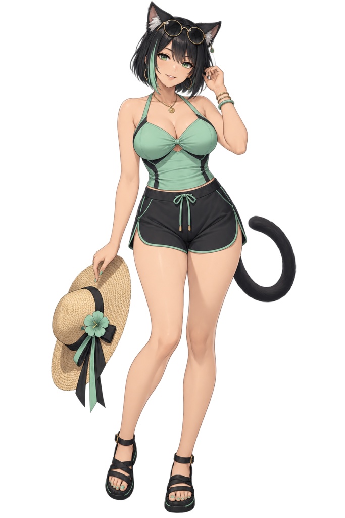 【夏の立ち絵】猫耳バカンスのミレイ｜全身透過PNG 1点