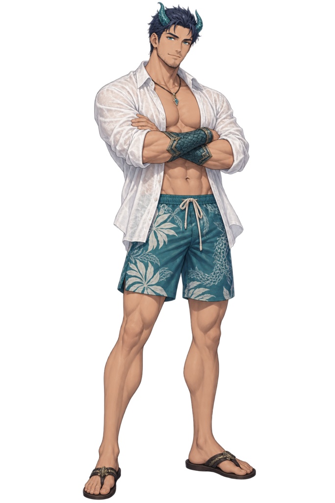 【夏の立ち絵】潮竜の守り手ガレン｜全身透過PNG 1点