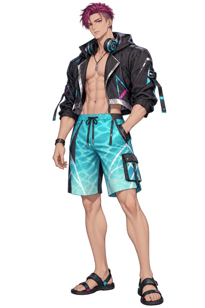【夏の立ち絵】ネオン海岸のゼロ｜全身透過PNG 1点