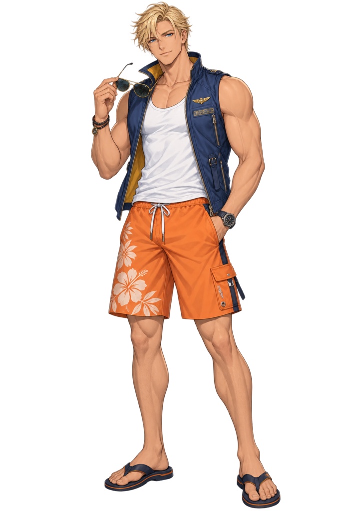 【夏の立ち絵】浜風の空挺士ユリウス｜全身透過PNG 1点