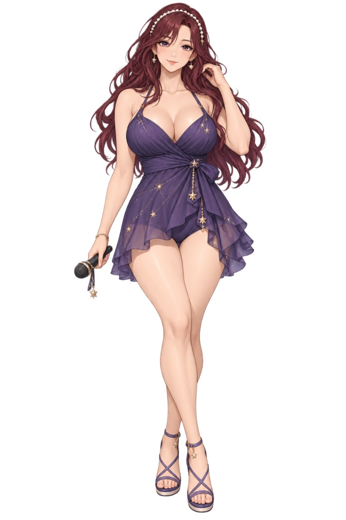 【夏の立ち絵】星屑ビーチの歌手メイ｜全身透過PNG 1点