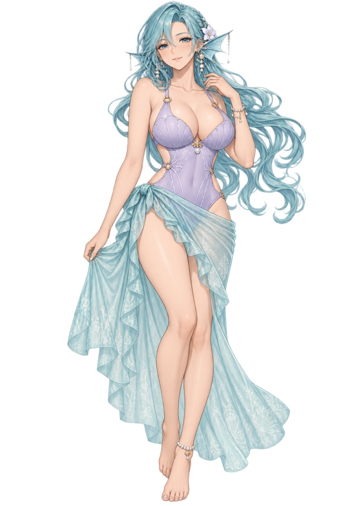 【夏の立ち絵】玻璃の人魚姫フィオナ｜全身透過PNG 1点