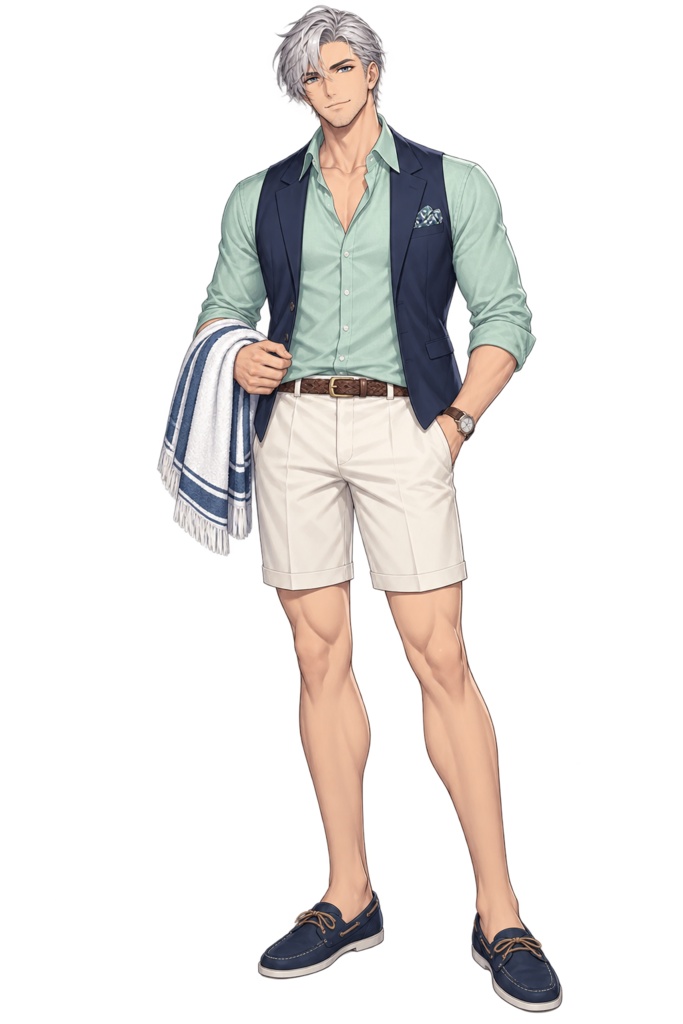 【夏の立ち絵】白磁のホテルマンセドリック｜全身透過PNG 1点