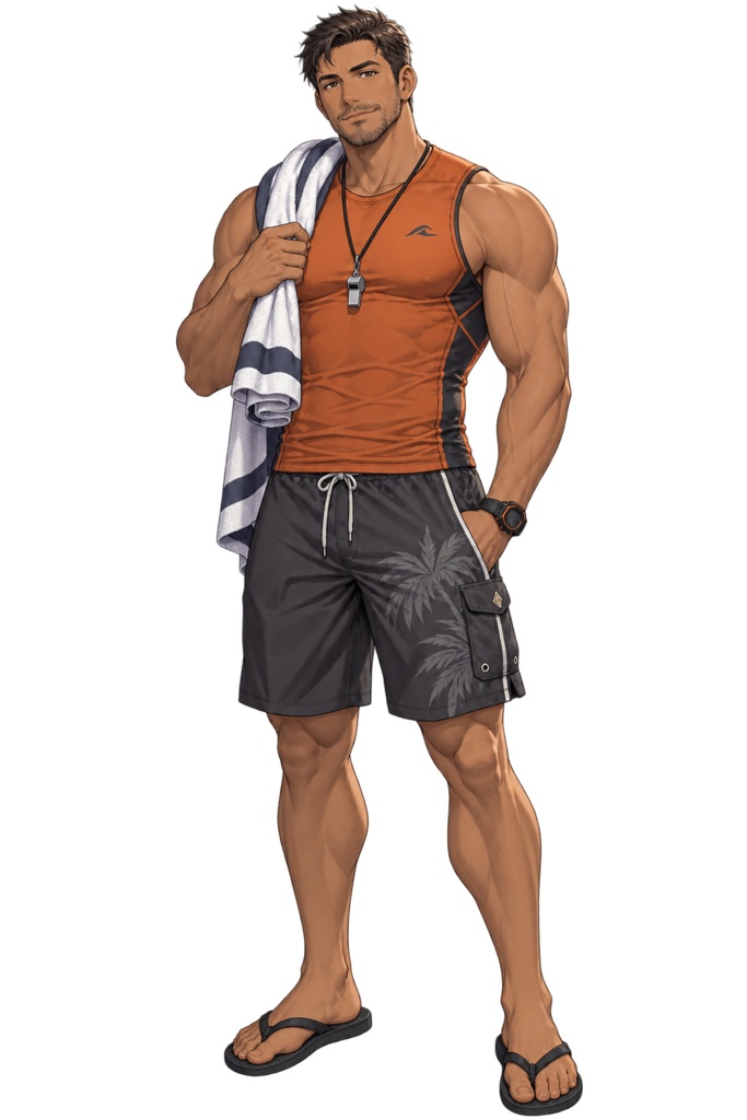 【夏の立ち絵】波乗りコーチのタイガ｜全身透過PNG 1点