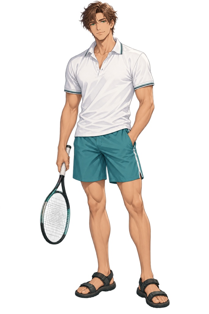 【夏の立ち絵】浜辺のテニス選手ユウト｜全身透過PNG 1点