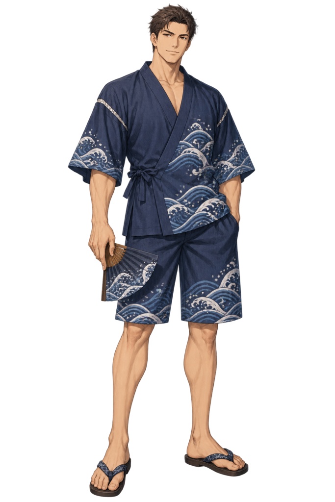 【夏の立ち絵】海街の甚平ユウジ｜全身透過PNG 1点