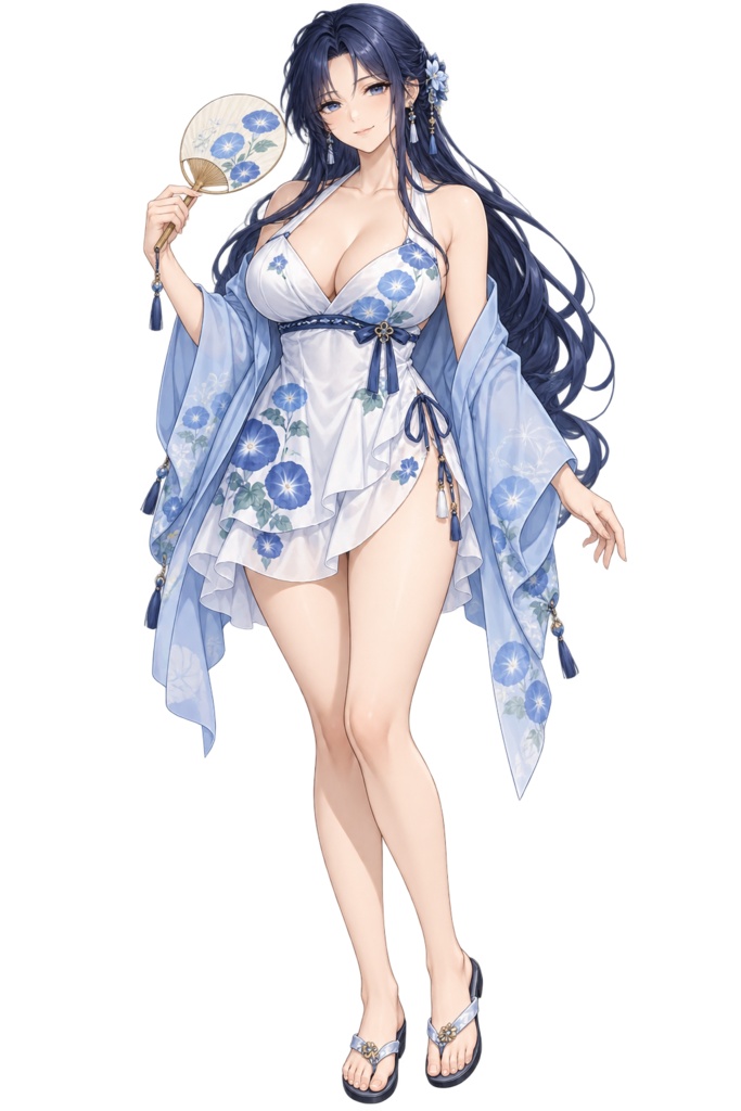 【夏の立ち絵】朝顔の縁側しずく|全身透過PNG 1点