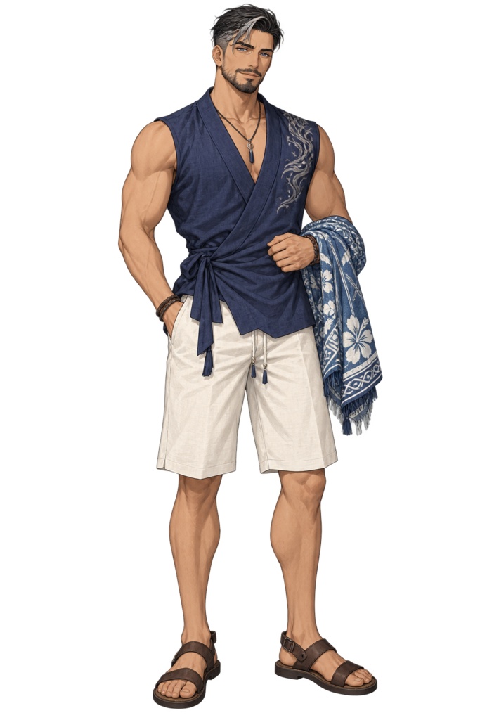 【夏の立ち絵】青海波の職人イサム｜全身透過PNG 1点