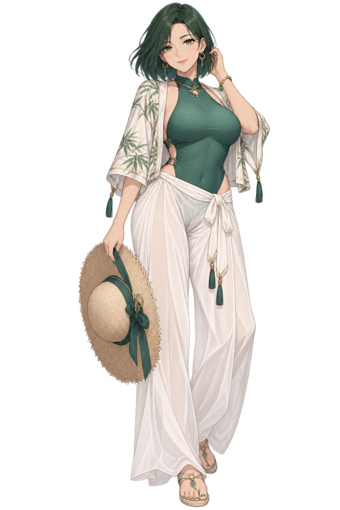 【夏の立ち絵】竹林リゾートの翠｜全身透過PNG 1点