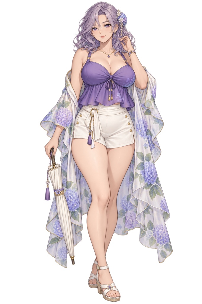 【夏の立ち絵】紫陽花のバカンスすみれ｜全身透過PNG 1点