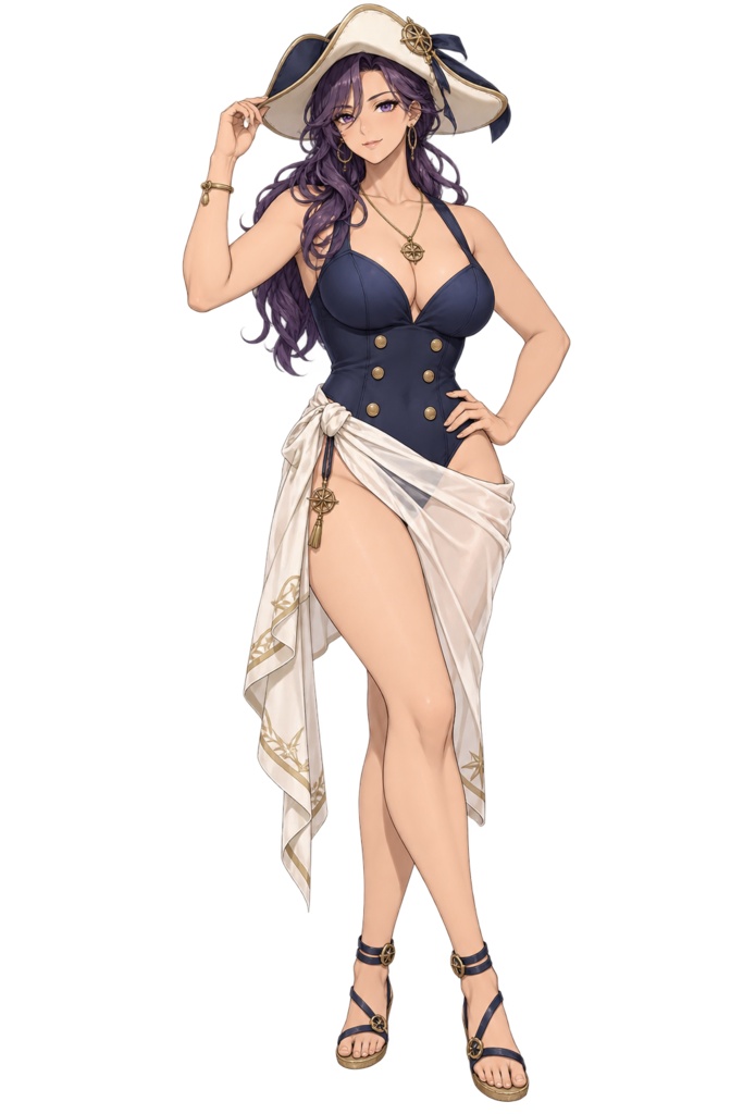 【夏の立ち絵】星海の女船長ヴィオラ｜全身透過PNG 1点