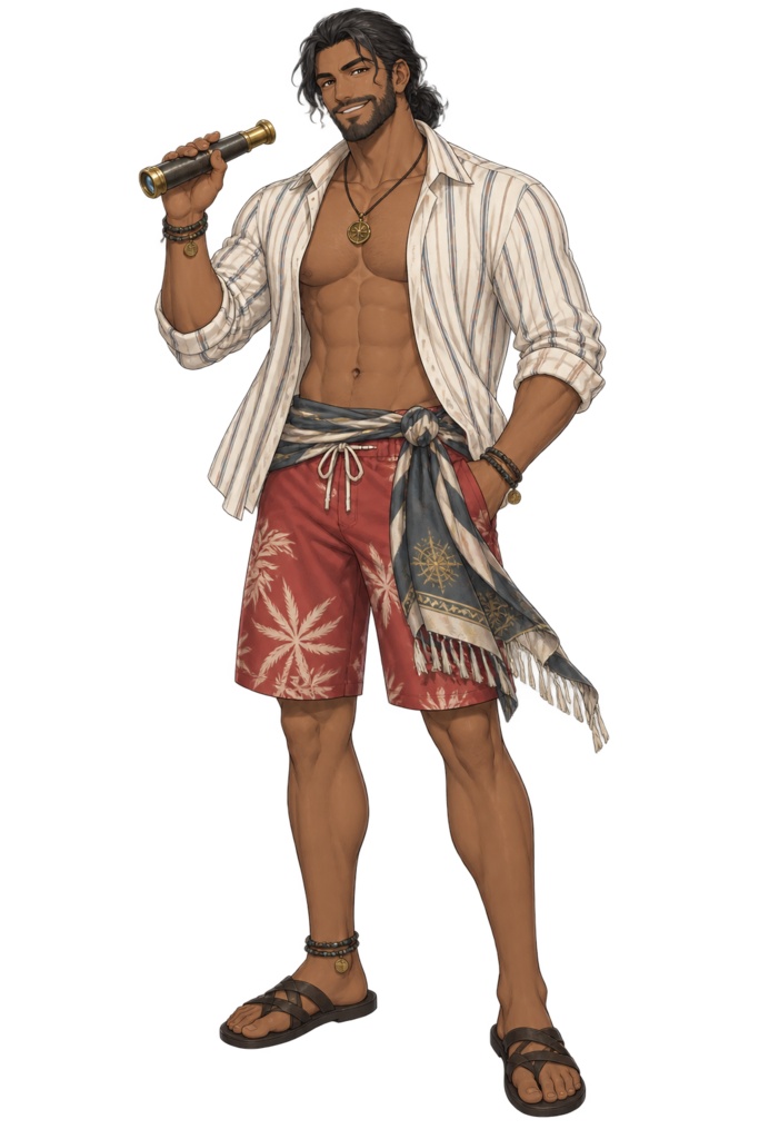【夏の立ち絵】海賊の休日ローク｜全身透過PNG 1点
