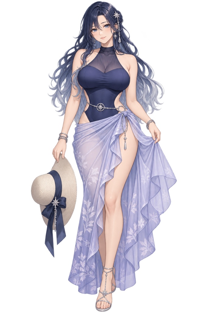 【夏の立ち絵】星空プールのミラ｜全身透過PNG 1点