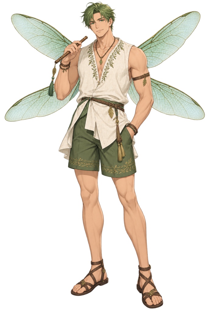 【夏の立ち絵】翠羽の妖精オーレン|全身透過PNG 1点