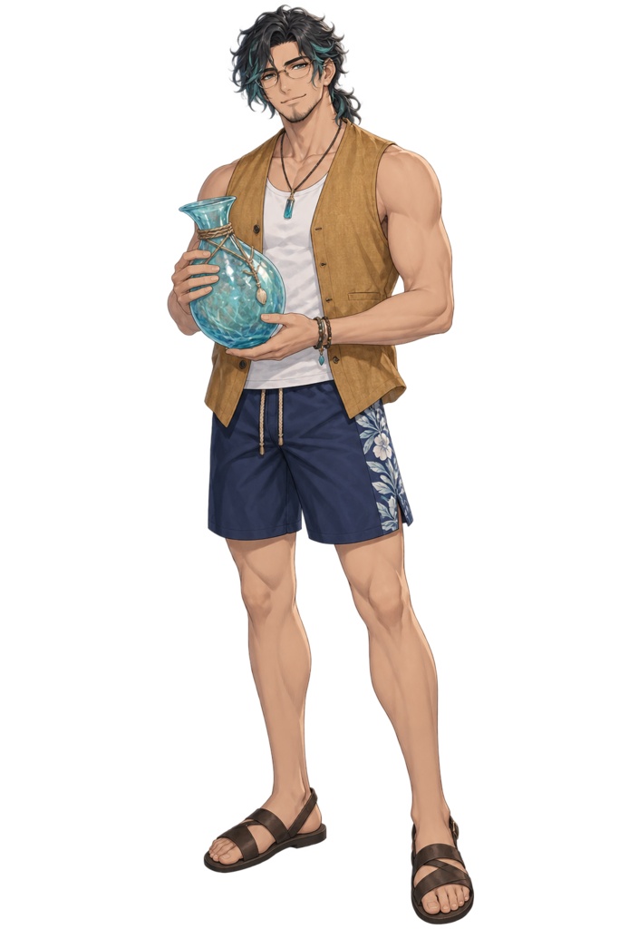 【夏の立ち絵】玻璃浜の職人セオン|全身透過PNG 1点