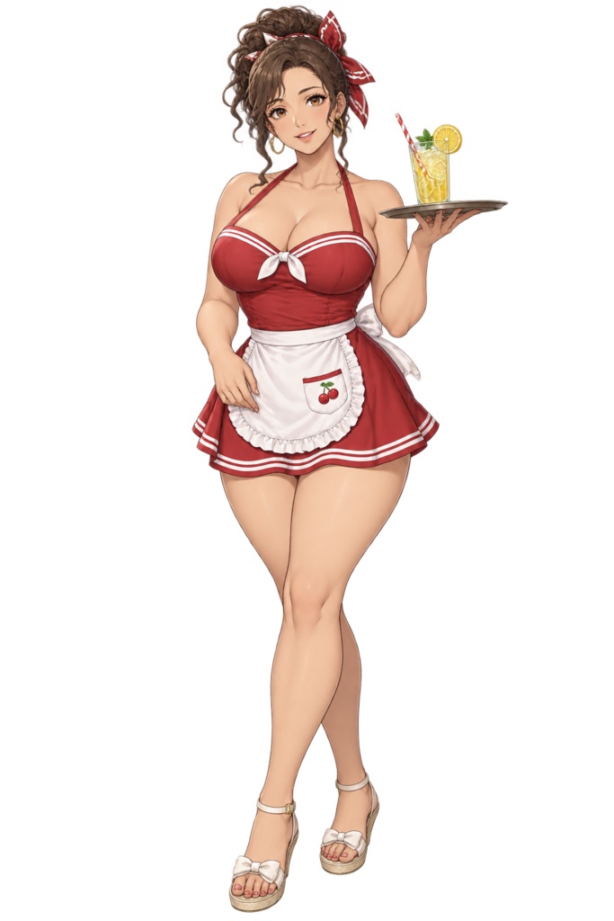 【夏の立ち絵】浜辺カフェのルセット｜全身透過PNG 1点