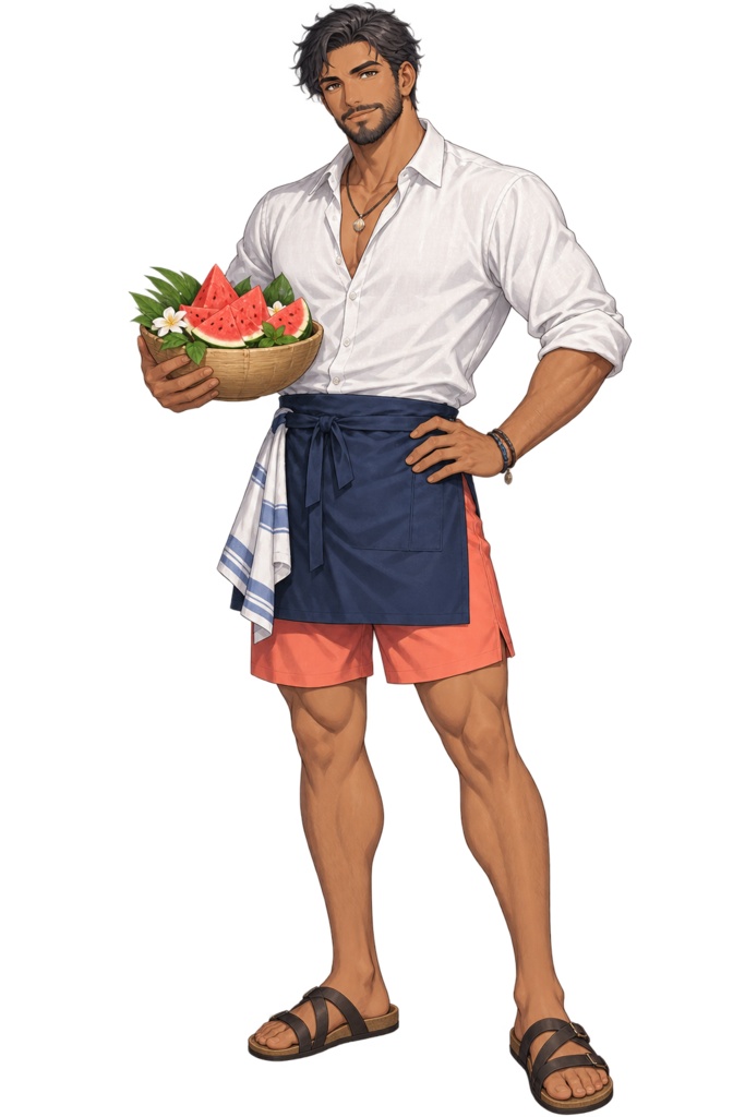【夏の立ち絵】サンセット料理人ダリオ｜全身透過PNG 1点