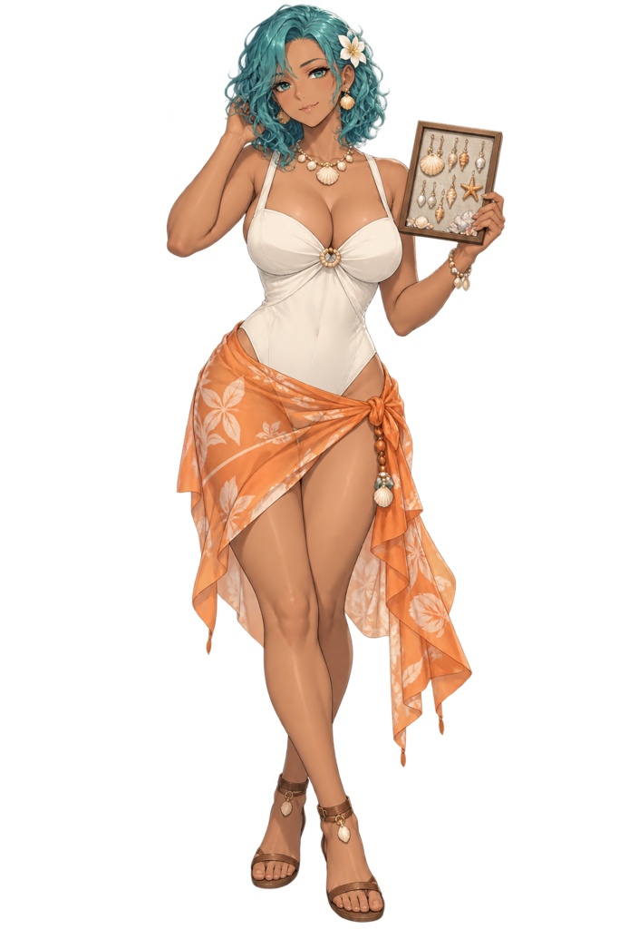 【夏の立ち絵】貝細工の工房主シェリ｜全身透過PNG 1点