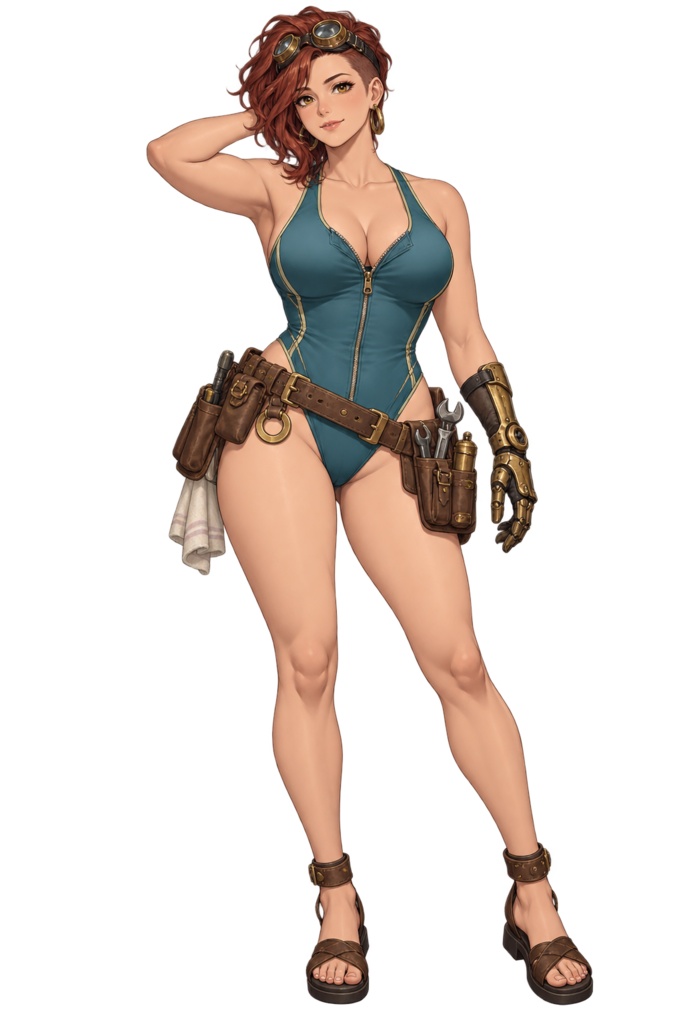 【夏の立ち絵】蒸気港の技師ブリジット｜全身透過PNG 1点