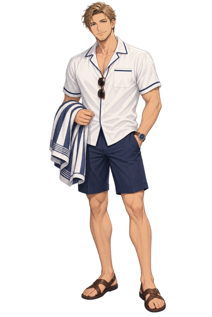 【夏の立ち絵】白帆のホテルマンレオン｜全身透過PNG 1点