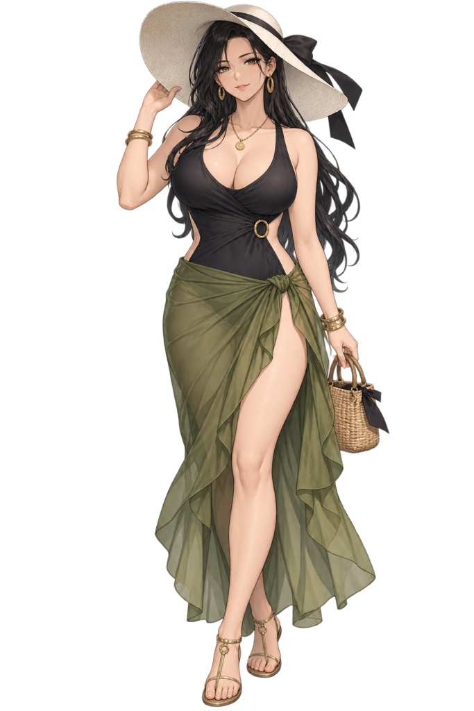 【夏の立ち絵】黒曜リゾートの女主人セレスト｜全身透過PNG 1点