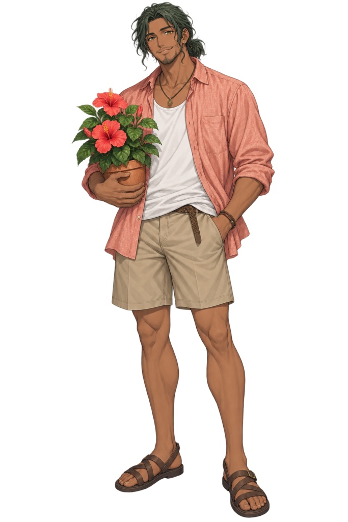 【夏の立ち絵】熱帯庭園の園芸家バジル｜全身透過PNG 1点