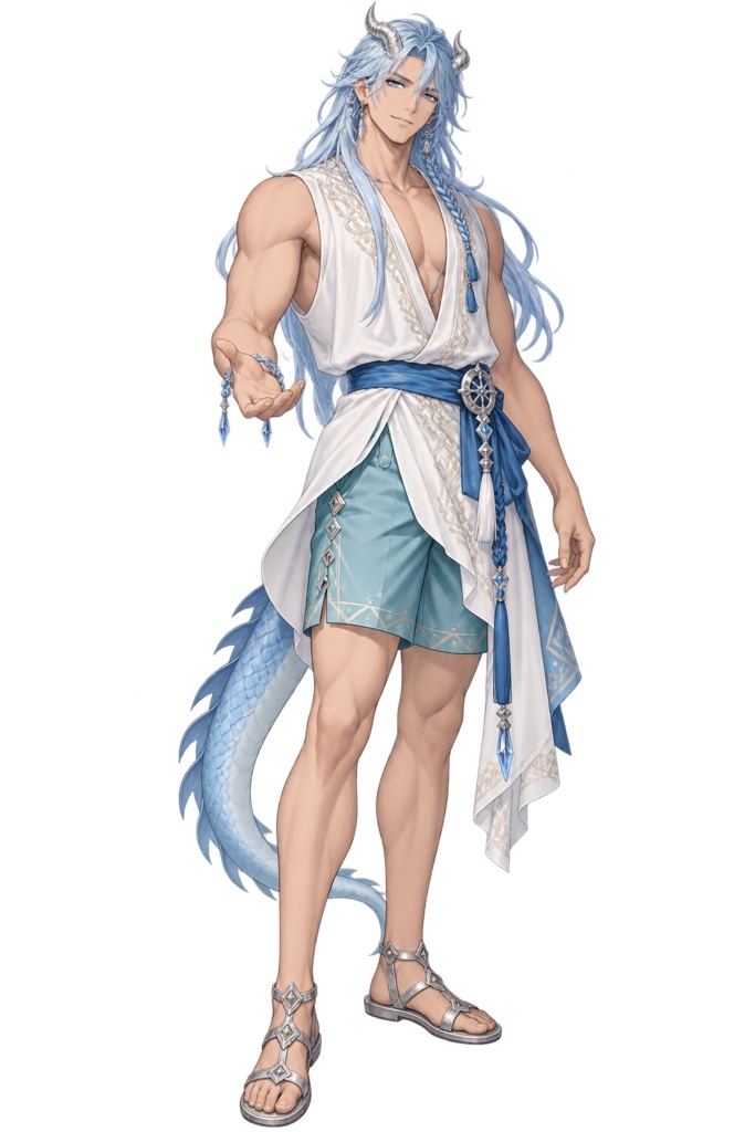 【夏の立ち絵】氷晶の竜人セイル｜全身透過PNG 1点
