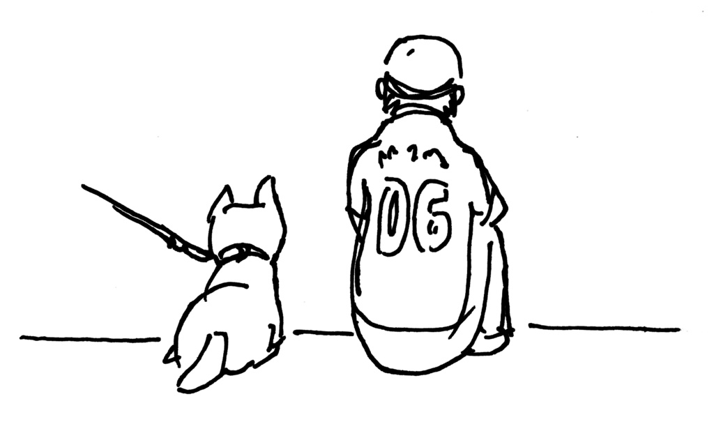 柴犬と青年 Tシャツ