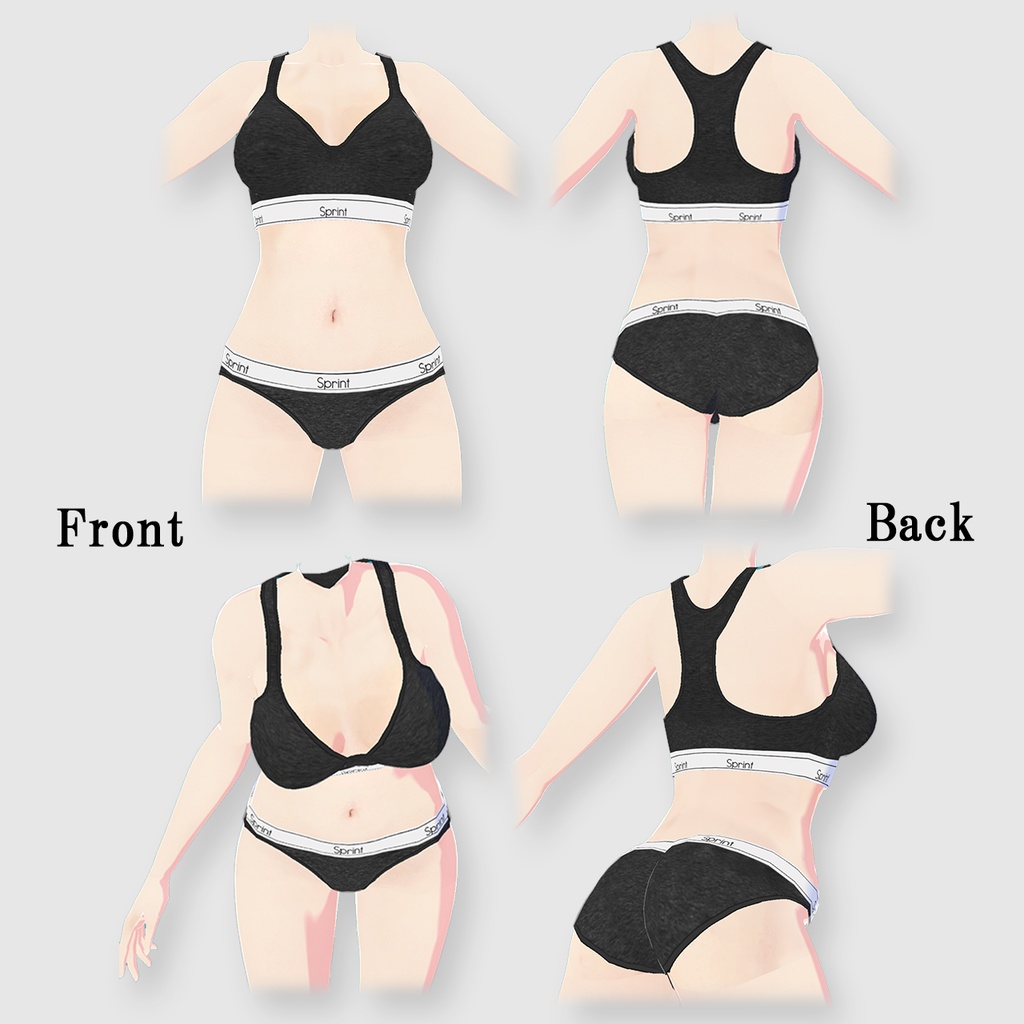 【Vroid】Sports Underwear 5 Color Set / レディース インナー ハーフトップ & ショーツ Vroid 下着