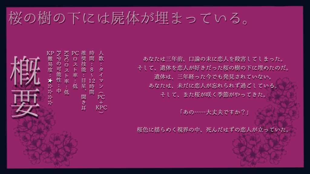 【CoC R-15】三年前、桜の樹の下に君を埋めた【SPLL:E119081】
