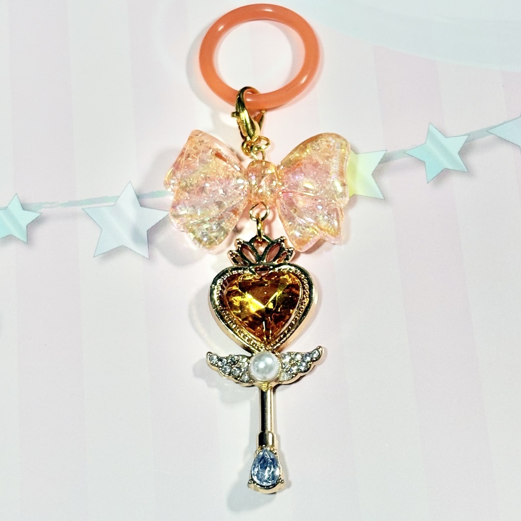 【ハンドメイド品】魔法少女なめじるし　魔法のステッキとリボン　オレンジ