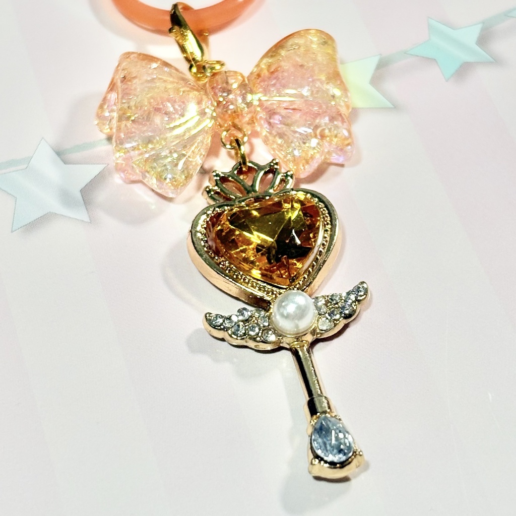 【ハンドメイド品】魔法少女なめじるし 魔法のステッキとリボン オレンジ