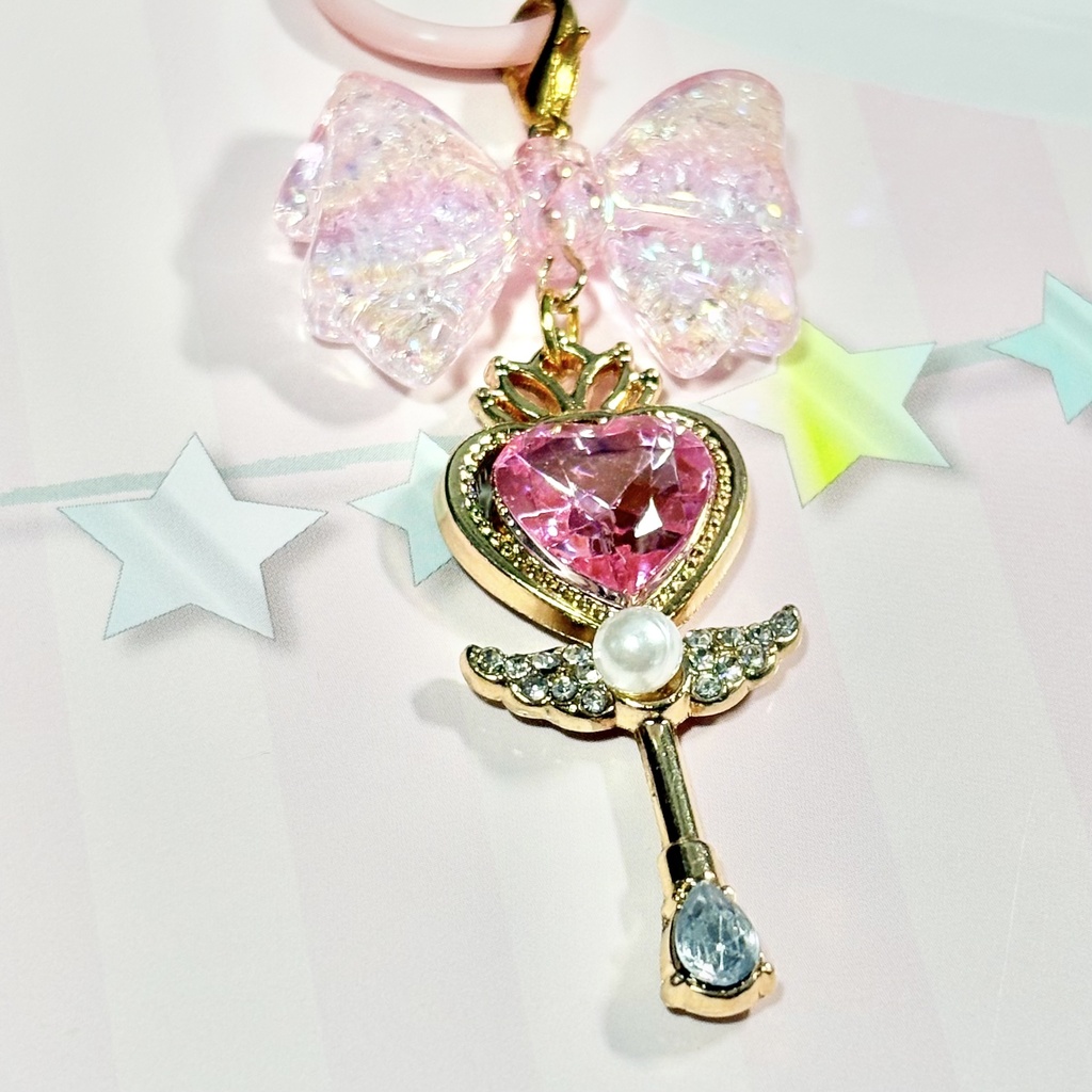 【ハンドメイド品】魔法少女なめじるし 魔法のステッキとリボン パステルピンク