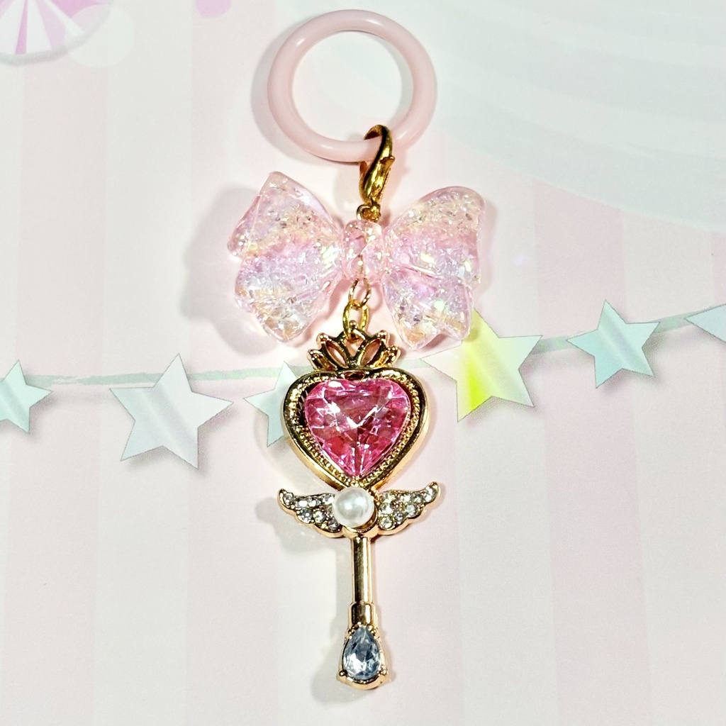 【ハンドメイド品】魔法少女なめじるし　魔法のステッキとリボン　パステルピンク