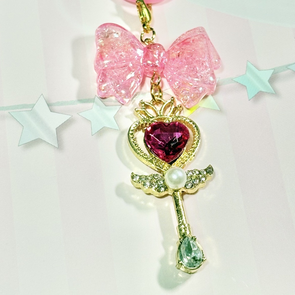 【ハンドメイド品】魔法少女なめじるし 魔法のステッキとリボン ピンク