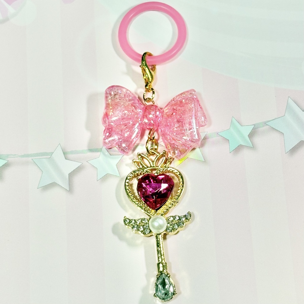 【ハンドメイド品】魔法少女なめじるし　魔法のステッキとリボン　ピンク
