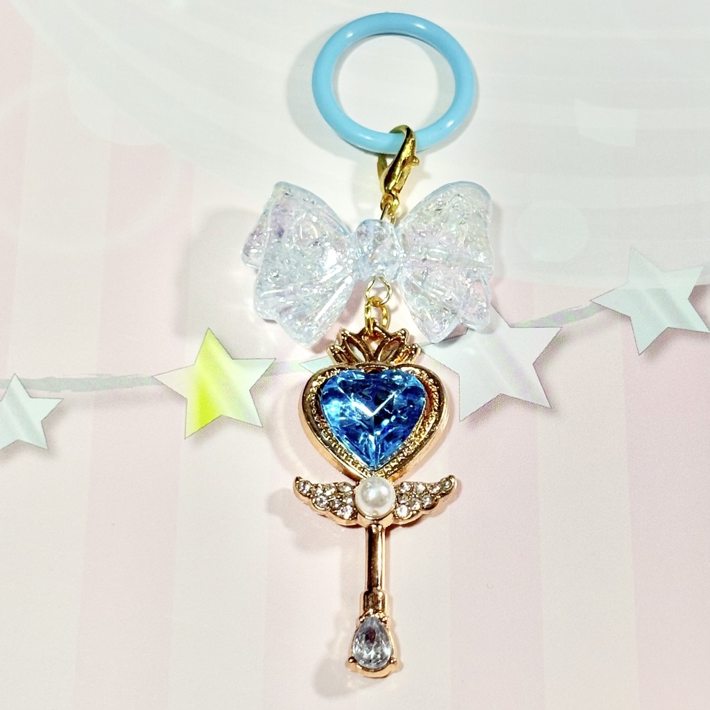 【ハンドメイド品】魔法少女なめじるし　魔法のステッキとリボン　水色