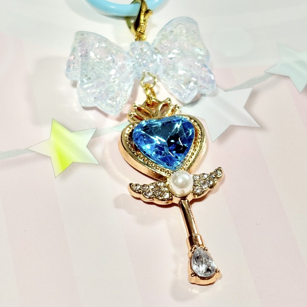【ハンドメイド品】魔法少女なめじるし 魔法のステッキとリボン 水色