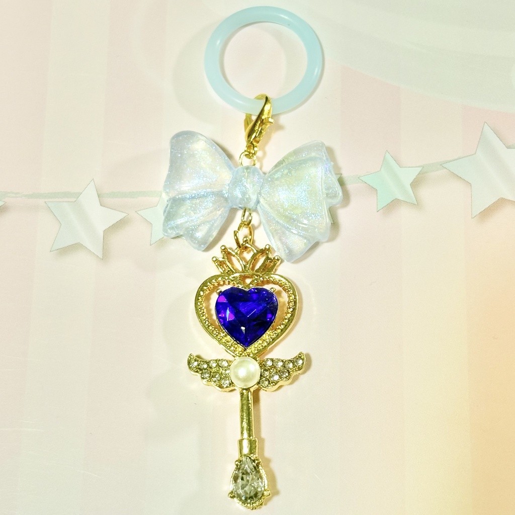 【ハンドメイド品】魔法少女なめじるし　魔法のステッキとリボン　ブルー