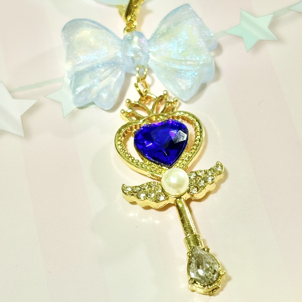 【ハンドメイド品】魔法少女なめじるし 魔法のステッキとリボン ブルー