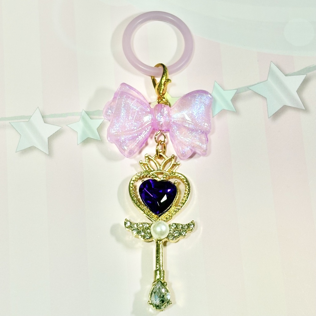 【ハンドメイド品】魔法少女なめじるし 魔法のステッキとリボン パープル