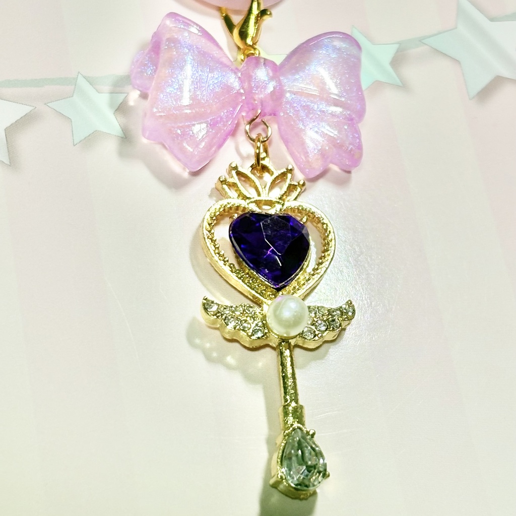 【ハンドメイド品】魔法少女なめじるし 魔法のステッキとリボン パープル