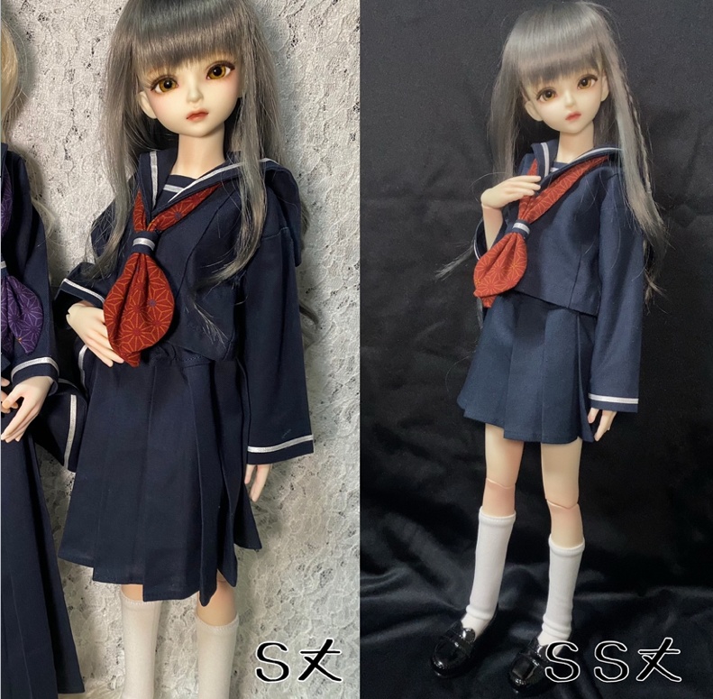 【SDM・MDDサイズ】和せぇらぁセットアップ(灰×赤ver.)【ドール用】