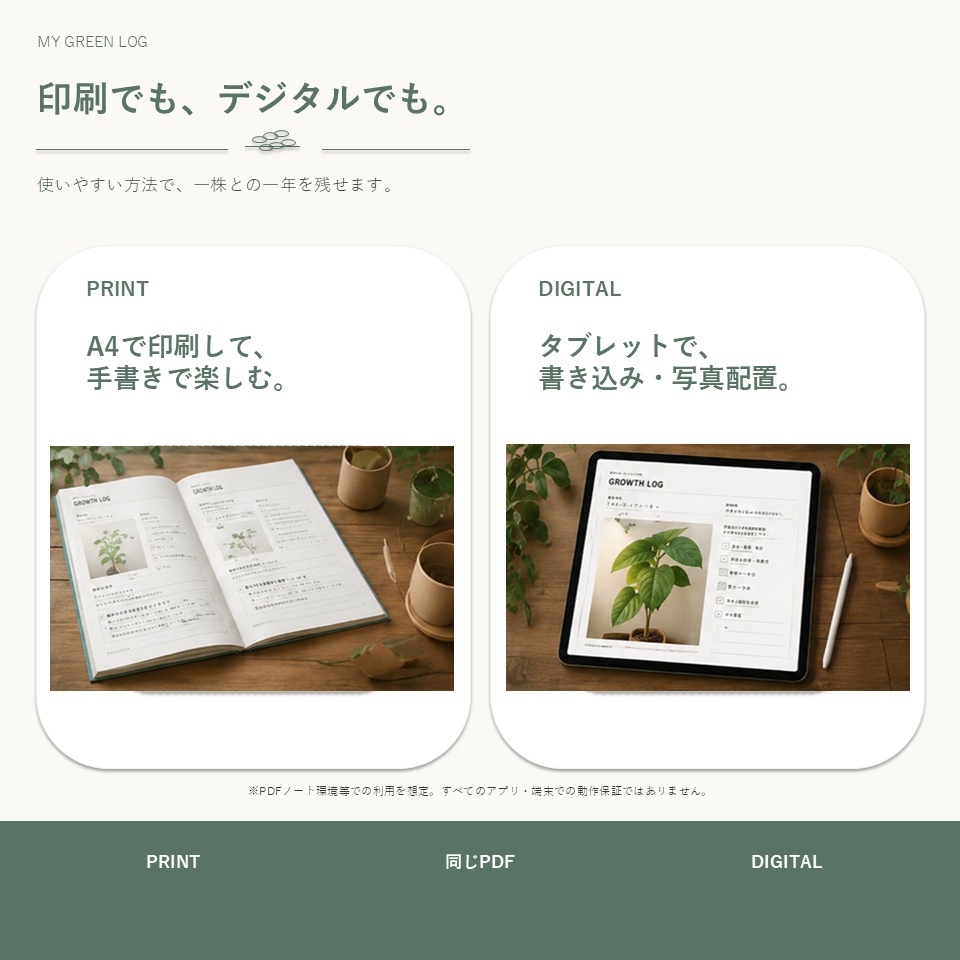MY GREEN LOG|植物の成長を写真で残す1年フォトログ・記録テンプレート PDF