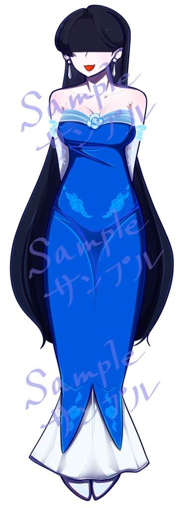 立ち絵素材「青いドレスの女性」