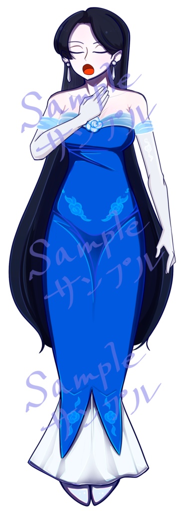 立ち絵素材「青いドレスの女性」