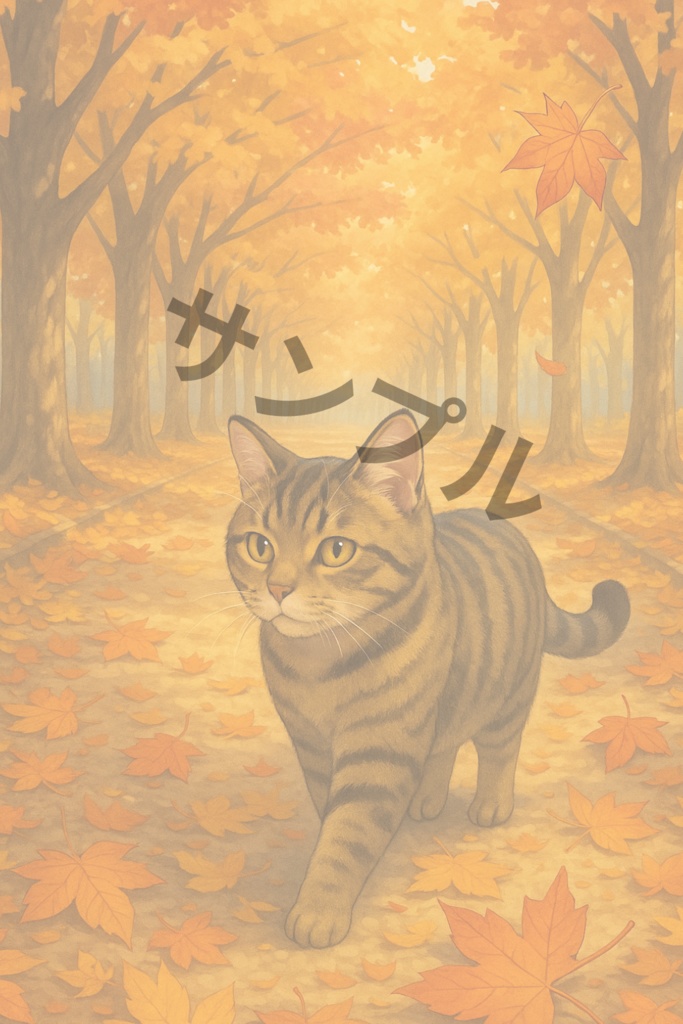 秋の猫 壁紙シリーズ①紅葉の散歩道と猫